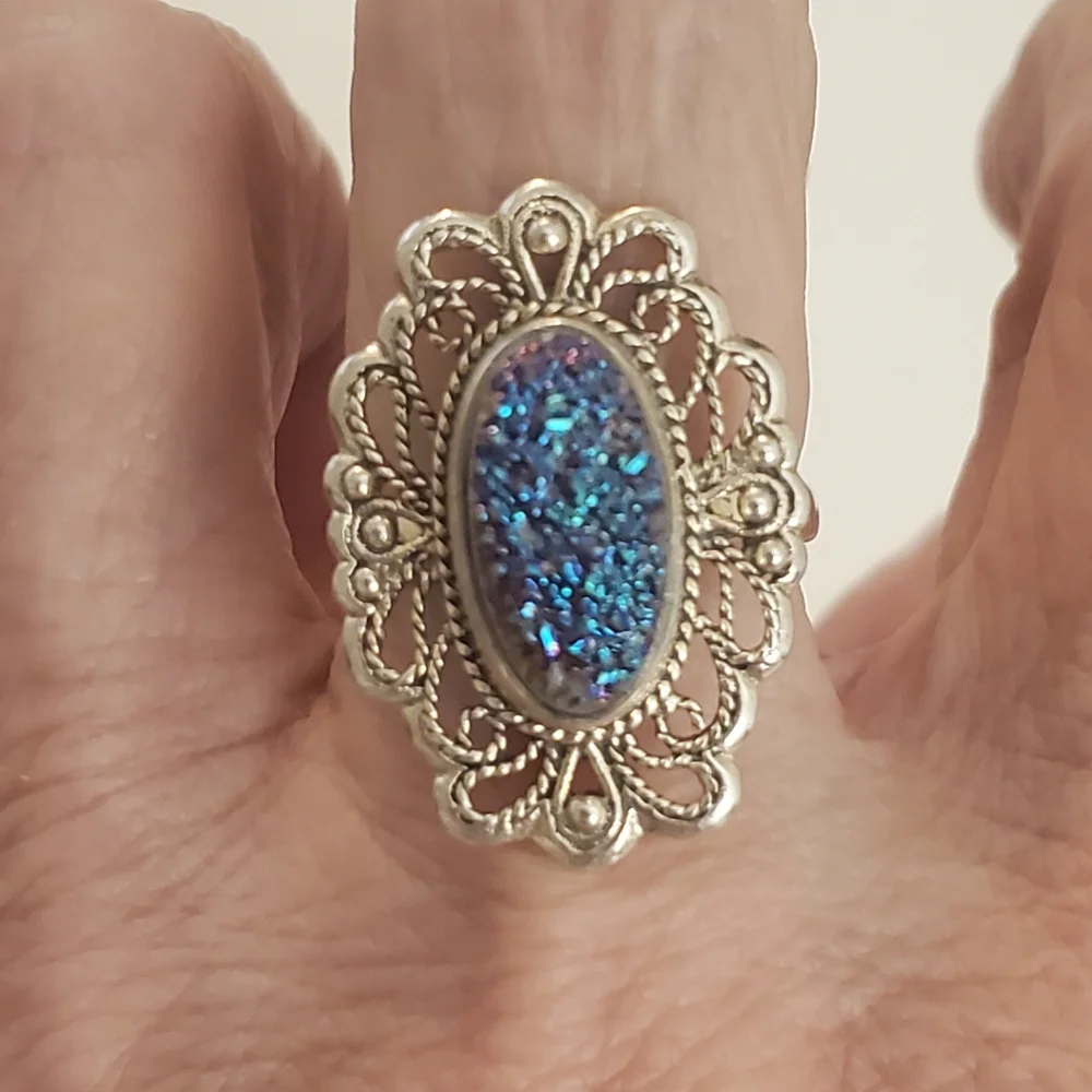 Sterling silver Blue druzy ring